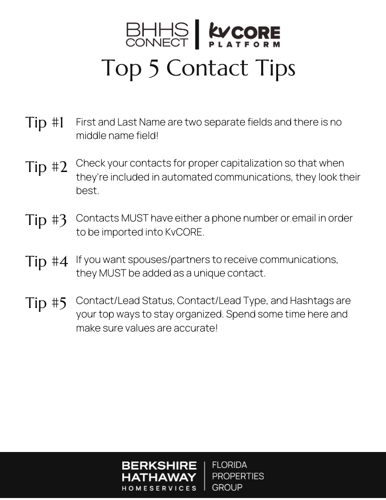 KvCORE Top Contact Tips