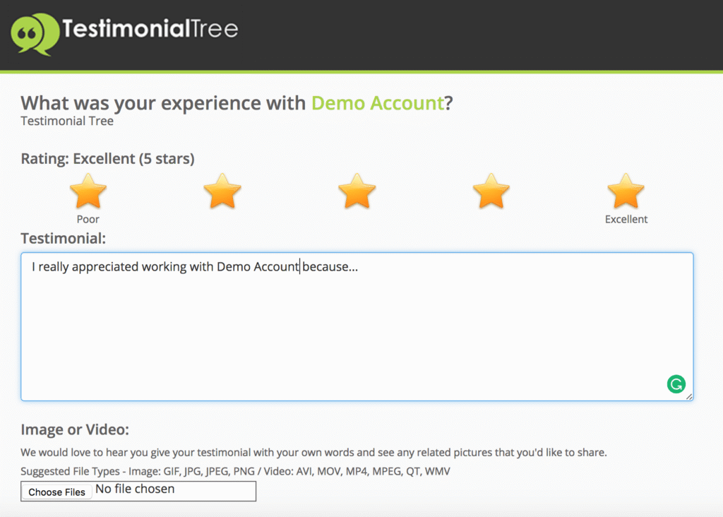 Testimonial tree screenshot