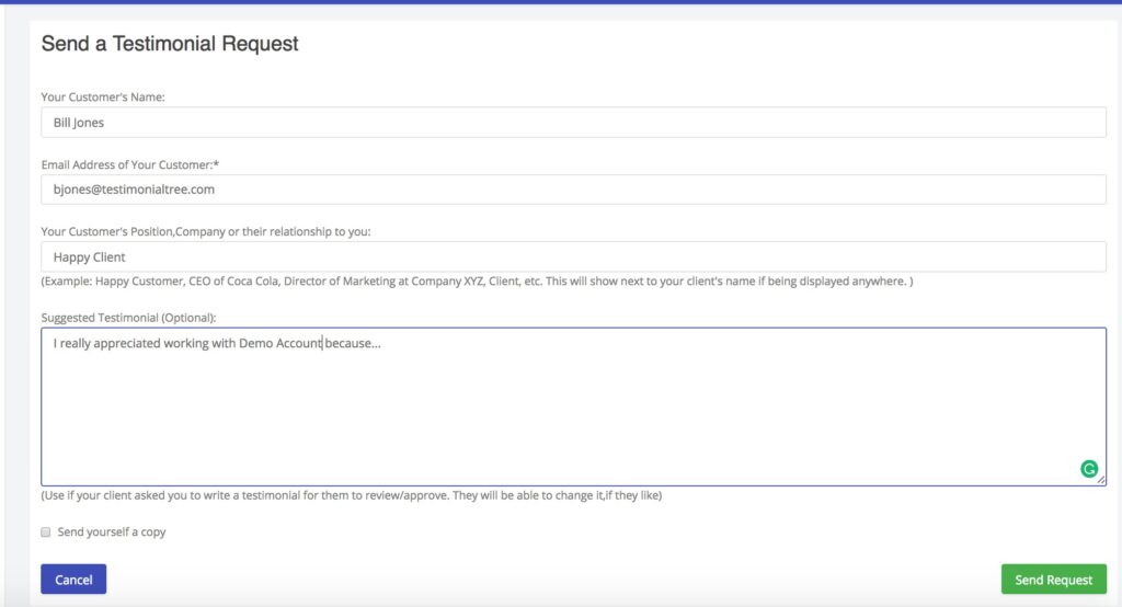 Testimonial tree screenshot