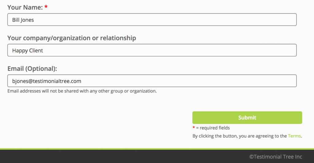 Testimonial tree screenshot