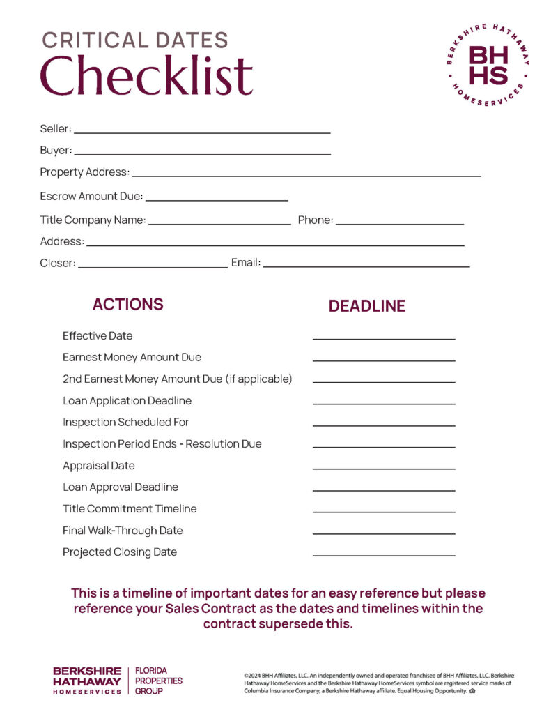 critical dates checklist