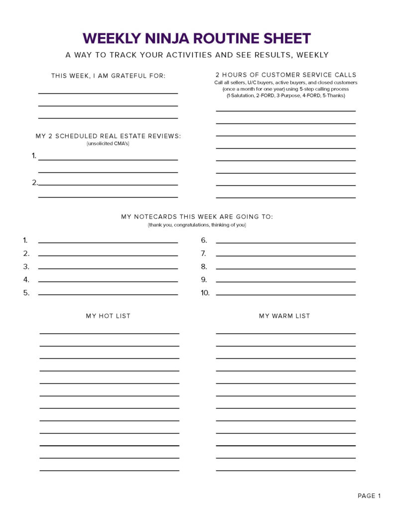 Weekly Ninja Activity Tracking Page 1